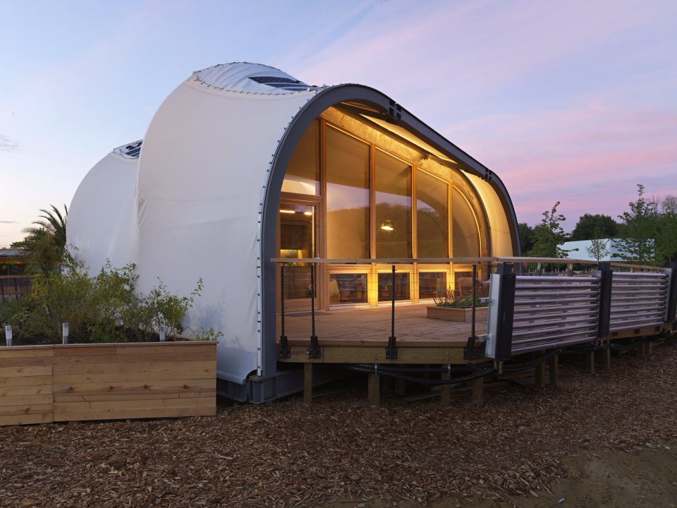 Solar Decathlon Europe contestant Techstyle Haus features an innovative and highly insulated fabric shell. It has an 825 sq ft open floor plan with a small loft. | www.facebook.com/SmallHouseBliss