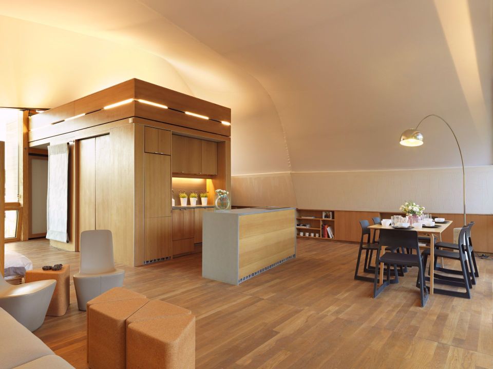 Solar Decathlon Europe contestant Techstyle Haus features an innovative and highly insulated fabric shell. It has an 825 sq ft open floor plan with a small loft. | www.facebook.com/SmallHouseBliss