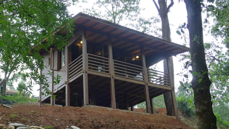 The Arcadia, a tropical resort cabin at a tea plantation in India. The studio cabin is roughly 270 sq ft. | www.facebook.com/SmallHouseBliss