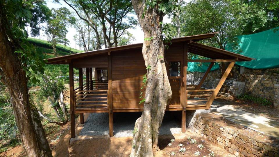 The Arcadia, a tropical resort cabin at a tea plantation in India. The studio cabin is roughly 270 sq ft. | www.facebook.com/SmallHouseBliss