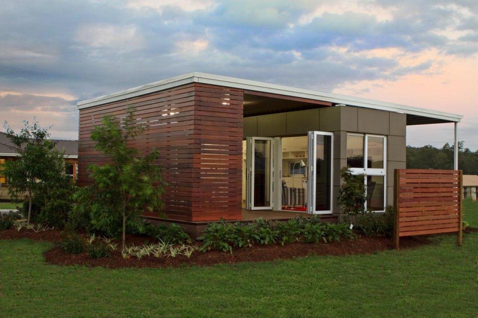 The Milan, a prefab modular home based on a standard shipping container, has 1 bedroom in 320 sqft. | www.facebook.com/SmallHouseBliss