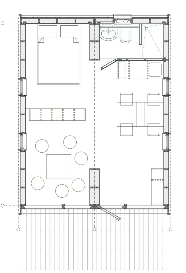 DublDom is a tiny modular cottage manufactured in Russia. It has a 280 sq ft studio floor plan. | www.facebook.com/SmallHouseBliss