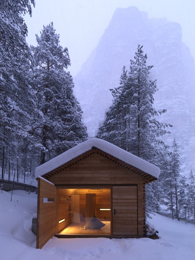 An alpine lodge and adjacent sleeping cabin in the alps of South Tyrol, Italy. Together they have 3 bedrooms in 1,399 sq ft. | www.facebook.com/SmallHouseBliss