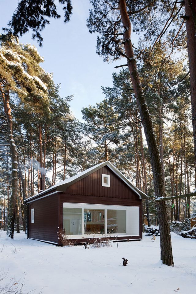A small "gingerbread house" in the forest. The 667 sq ft cottage has a loft divided into two sleeping spaces. | www.facebook.com/SmallHouseBliss