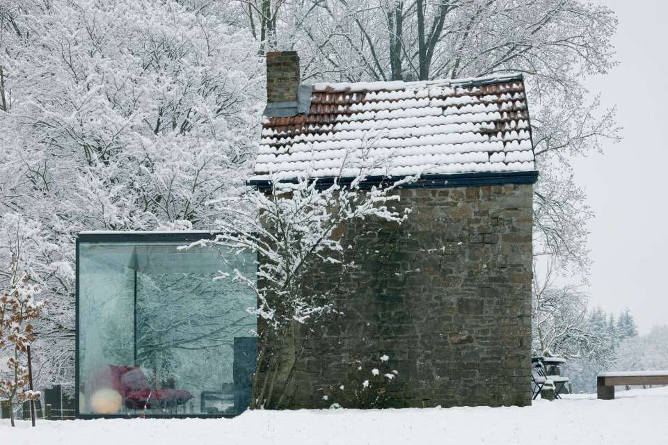 A stone outbuilding became a small house with the addition of a steel and glass pavilion. | www.facebook.com/SmallHouseBliss