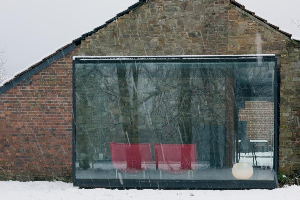 A stone outbuilding became a small house with the addition of a steel and glass pavilion. | www.facebook.com/SmallHouseBliss