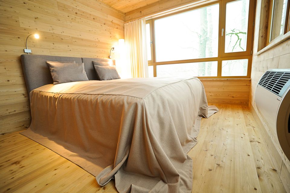 The Baumgeflüster treehouse resort in Germany. Each treehouse has one bedroom in 383 sq ft. | www.facebook.com/SmallHouseBliss