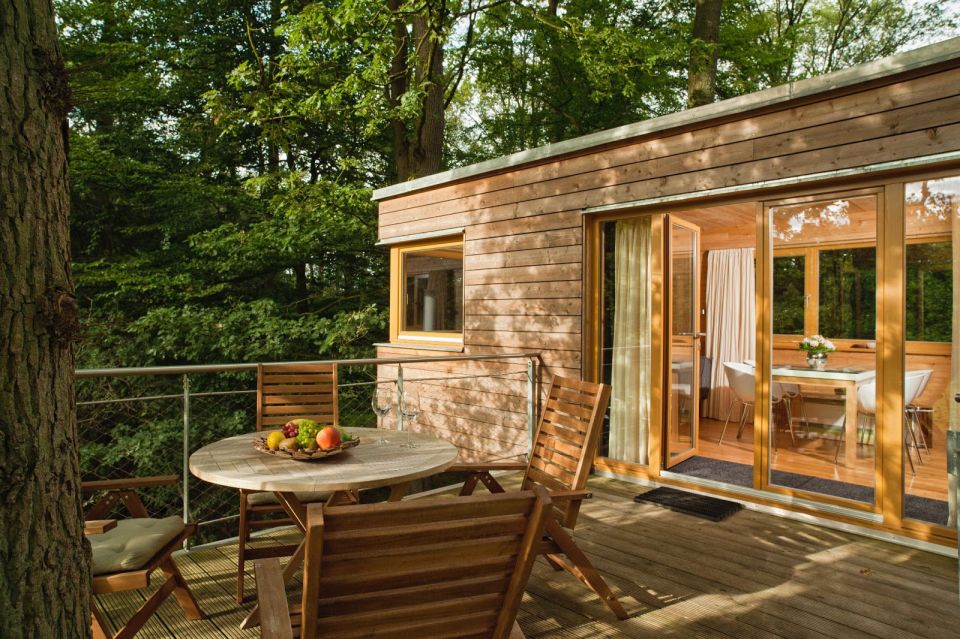 The Baumgeflüster treehouse resort in Germany. Each treehouse has one bedroom in 383 sq ft. | www.facebook.com/SmallHouseBliss