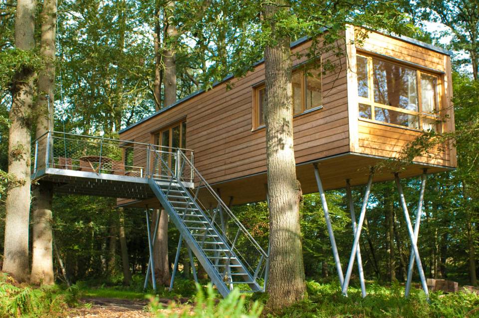 The Baumgeflüster treehouse resort in Germany. Each treehouse has one bedroom in 383 sq ft. | www.facebook.com/SmallHouseBliss