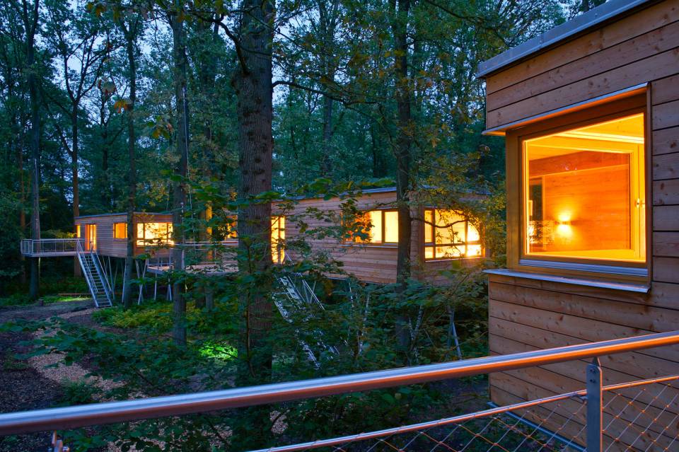 The Baumgeflüster treehouse resort in Germany. Each treehouse has one bedroom in 383 sq ft. | www.facebook.com/SmallHouseBliss