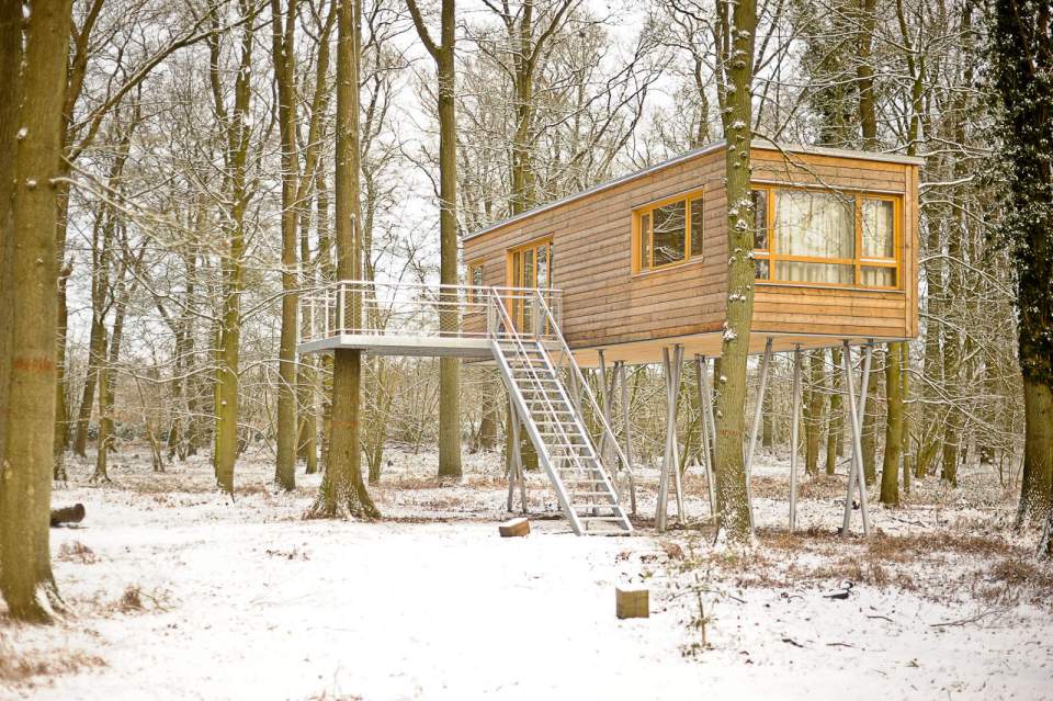 The Baumgeflüster treehouse resort in Germany. Each treehouse has one bedroom in 383 sq ft. | www.facebook.com/SmallHouseBliss