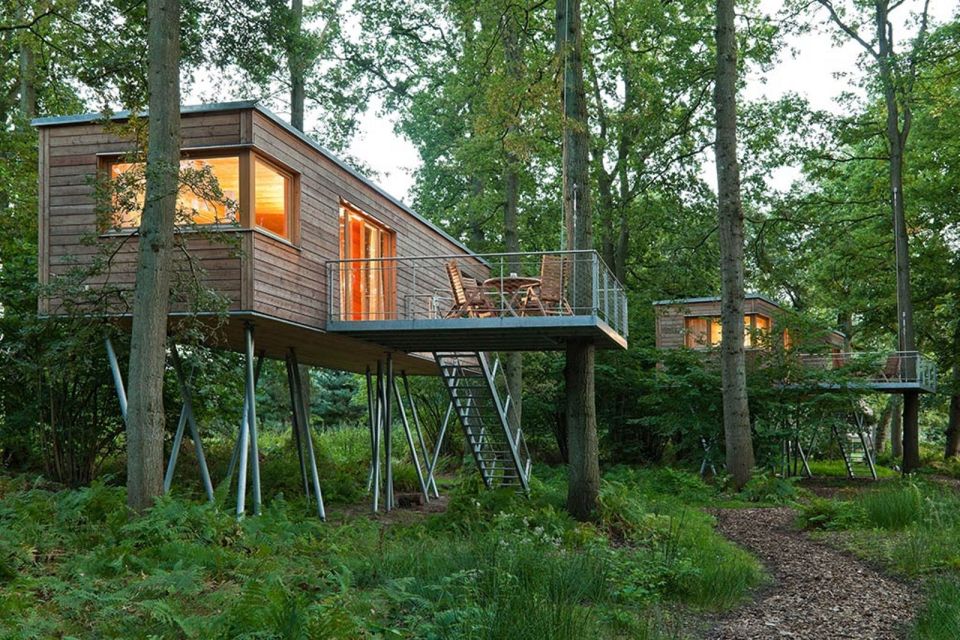 The Baumgeflüster treehouse resort in Germany. Each treehouse has one bedroom in 383 sq ft. | www.facebook.com/SmallHouseBliss