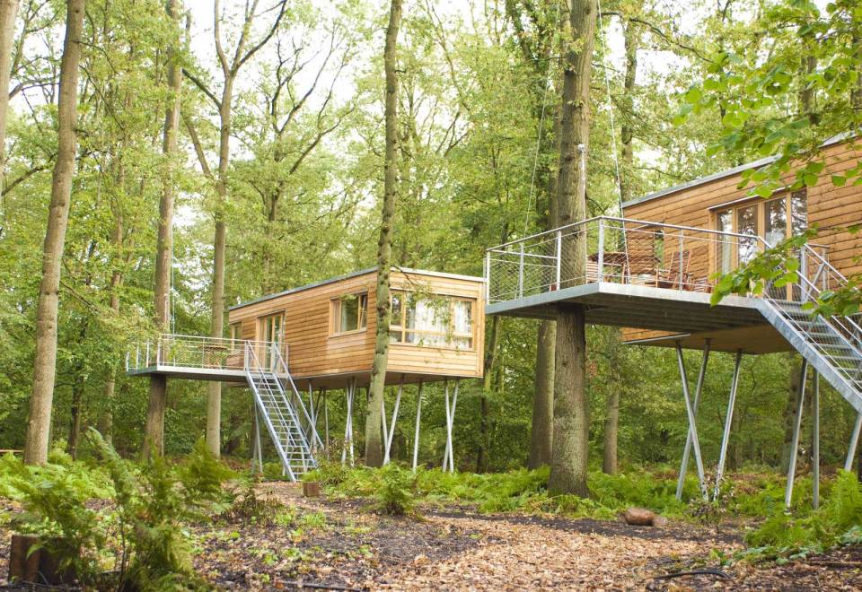 The Baumgeflüster treehouse resort in Germany. Each treehouse has one bedroom in 383 sq ft. | www.facebook.com/SmallHouseBliss