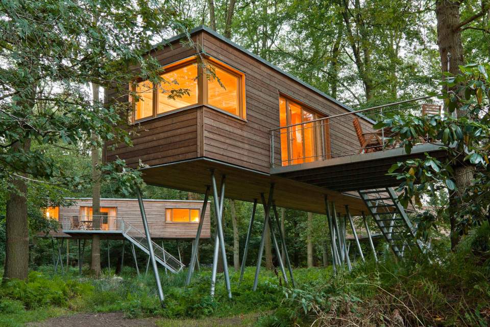 The Baumgeflüster treehouse resort in Germany. Each treehouse has one bedroom in 383 sq ft. | www.facebook.com/SmallHouseBliss