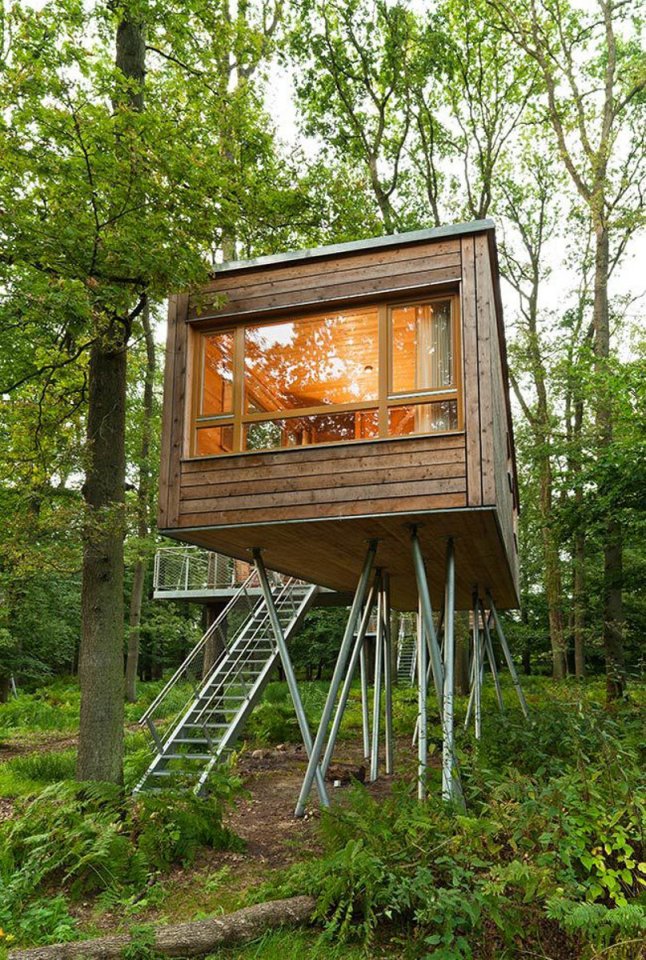 The Baumgeflüster treehouse resort in Germany. Each treehouse has one bedroom in 383 sq ft. | www.facebook.com/SmallHouseBliss