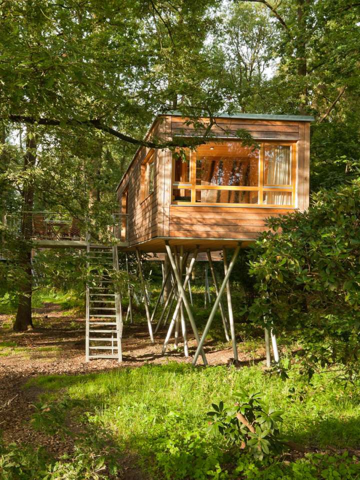 The Baumgeflüster treehouse resort in Germany. Each treehouse has one bedroom in 383 sq ft. | www.facebook.com/SmallHouseBliss