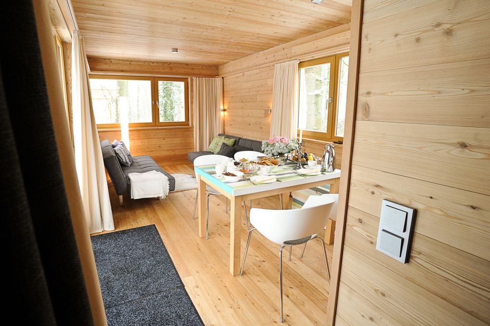 The Baumgeflüster treehouse resort in Germany. Each treehouse has one bedroom in 383 sq ft. | www.facebook.com/SmallHouseBliss