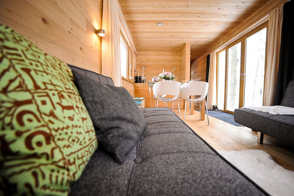 The Baumgeflüster treehouse resort in Germany. Each treehouse has one bedroom in 383 sq ft. | www.facebook.com/SmallHouseBliss