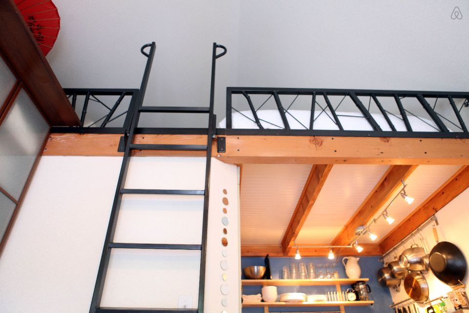 This tiny backyard cottage in Portland, Oregon, is likely a converted garage. It has 300 sq ft plus a sleeping loft. | www.facebook.com/SmallHouseBliss