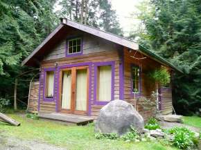 Artwood Cottage, a cozy hideaway in the woods, features hand-plastered walls and custom woodwork. It has one lofted bedroom. | www.facebook.com/SmallHouseBliss