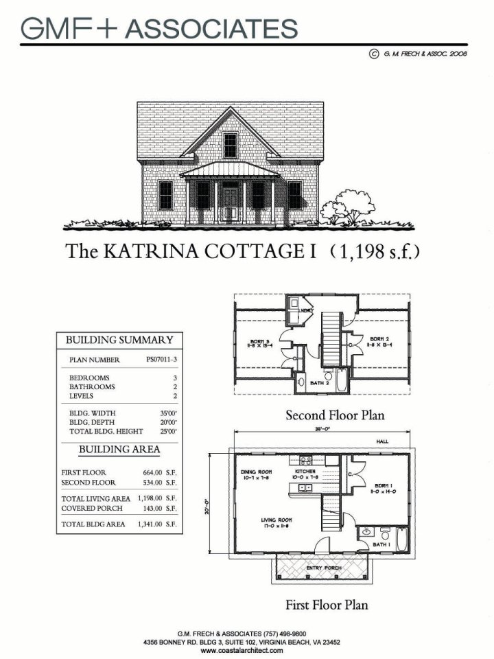 This traditional "Katrina Cottage" design has 3 bedrooms in 1,198 sq ft. | www.facebook.com/SmallHouseBliss
