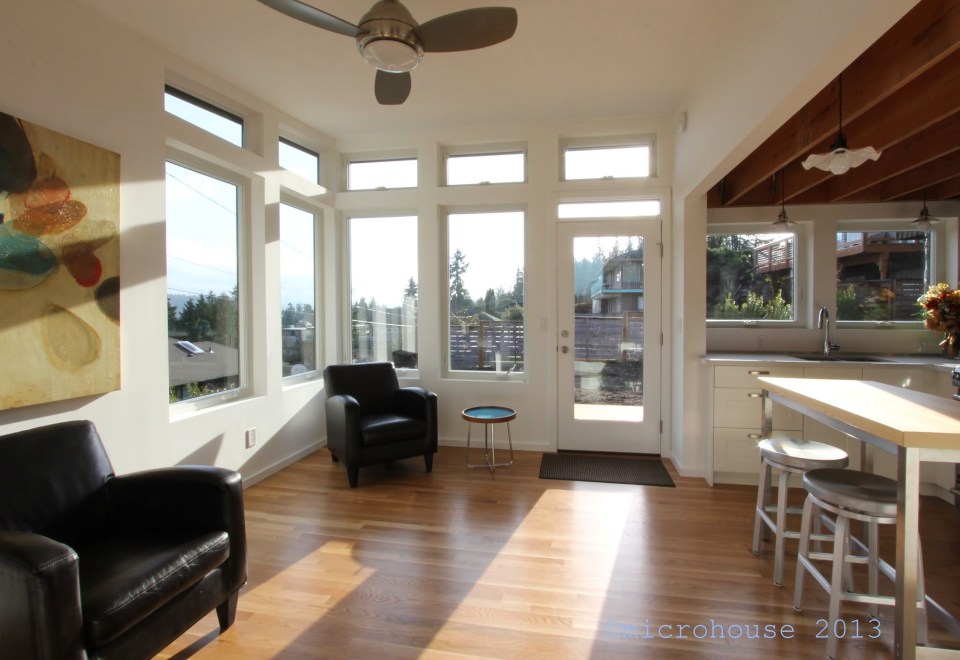 Modern backyard cottage in Seattle with one bedroom and a loft in 650 sq ft. | www.facebook.com/SmallHouseBliss