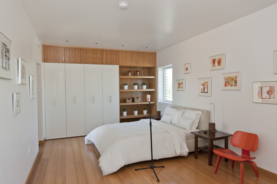 INhouse, an entry at Solar Decathlon 2015, has a covering of redwood strips to shade the walls and keep the home cooler. It has one bedroom plus a flex space in 986 sq ft. | www.facebook.com/SmallHouseBliss