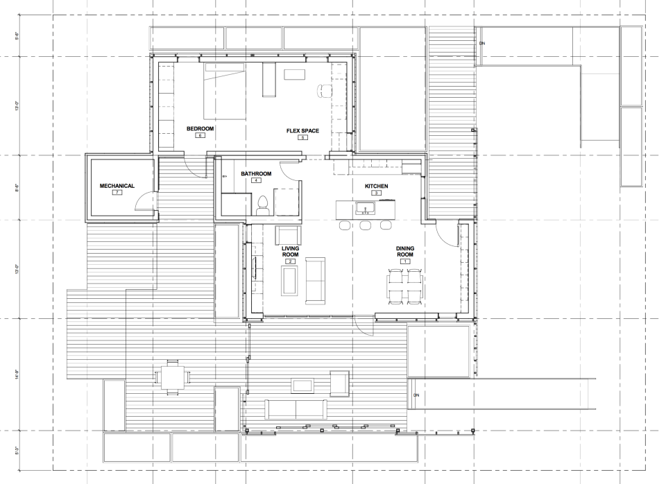 INhouse, an entry at Solar Decathlon 2015, has a covering of redwood strips to shade the walls and keep the home cooler. It has one bedroom plus a flex space in 986 sq ft. | www.facebook.com/SmallHouseBliss
