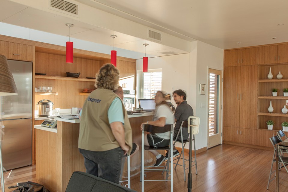INhouse, an entry at Solar Decathlon 2015, has a covering of redwood strips to shade the walls and keep the home cooler. It has one bedroom plus a flex space in 986 sq ft. | www.facebook.com/SmallHouseBliss