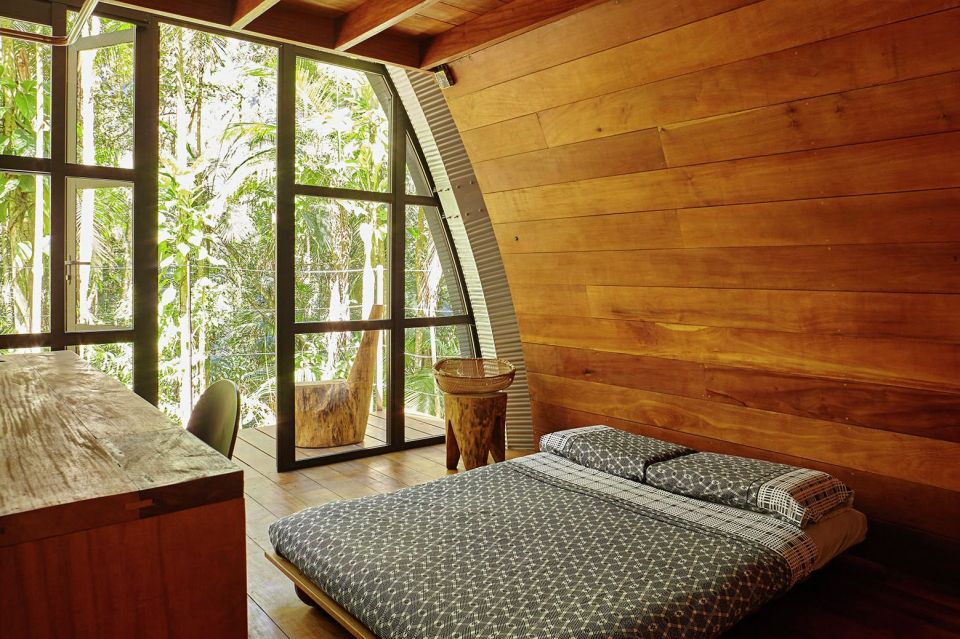 "Arca", an arched retreat in the Brazilian rainforest created from a prefab metal building. It has two bedrooms in 781 sq ft. | www.facebook.com/SmallHouseBliss