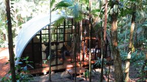 "Arca", an arched retreat in the Brazilian rainforest created from a prefab metal building. It has two bedrooms in 781 sq ft. | www.facebook.com/SmallHouseBliss
