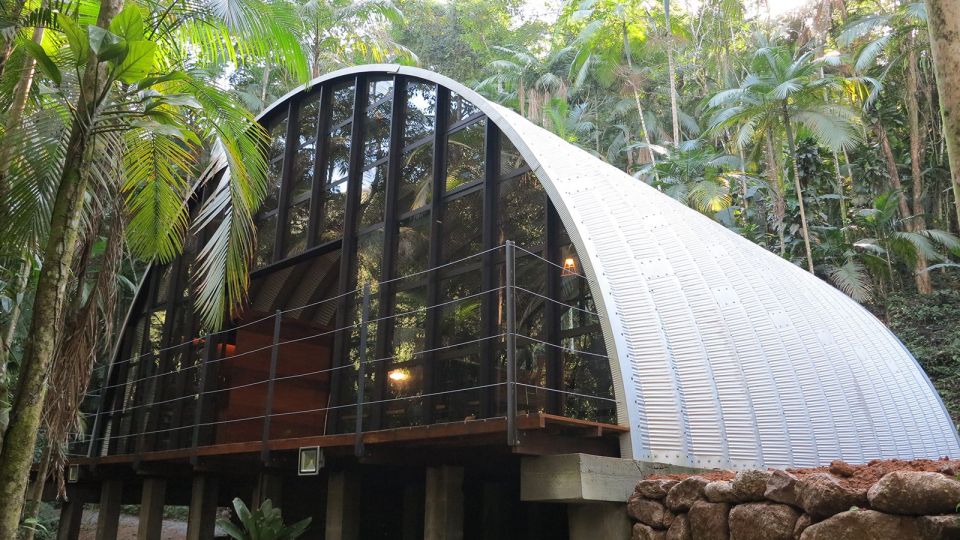 "Arca", an arched retreat in the Brazilian rainforest created from a prefab metal building. It has two bedrooms in 781 sq ft. | www.facebook.com/SmallHouseBliss