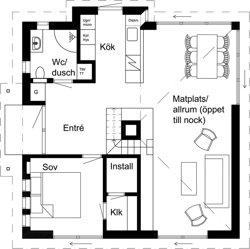 A vacation cabin in Sweden built in the regions's vernacular style with dovetailed log walls and a living green roof. It has two bedrooms and a loft in roughly 750 sq ft. | www.facebook.com/SmallHouseBliss