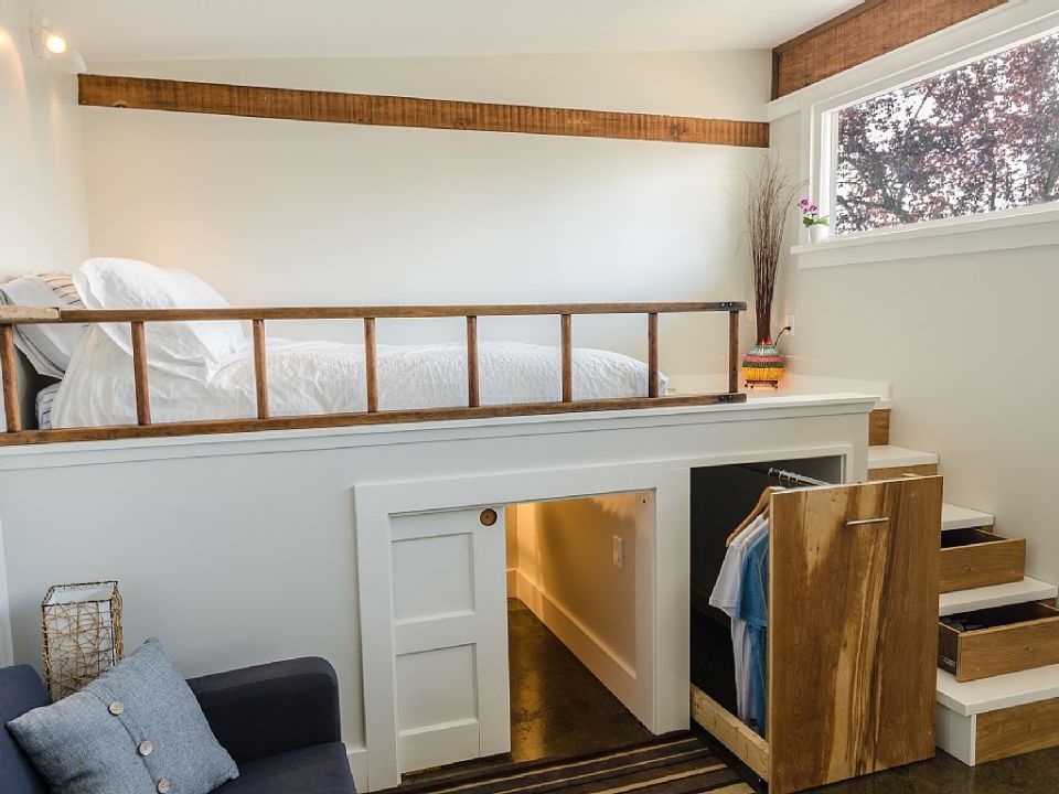 Tiny studio dwelling with approximately 250 sq ft of living space. | www.facebook.com/SmallHouseBliss