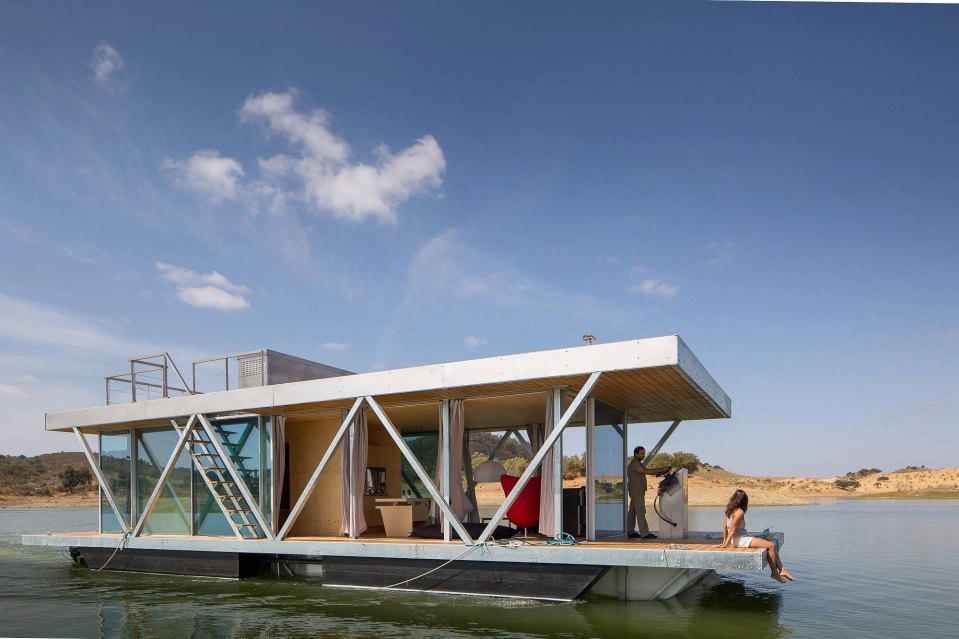Floatwing, a line of houseboats that can be equipped for autonomous off-grid living. This one has one bedroom in 561 sq ft. | www.facebook.com/SmallHouseBliss