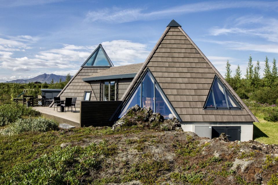Iceland's volcanoes were the inspiration for this stunning pyramid-shaped vacation cottage. It has three small bedrooms plus a loft. | www.facebook.com/SmallHouseBliss