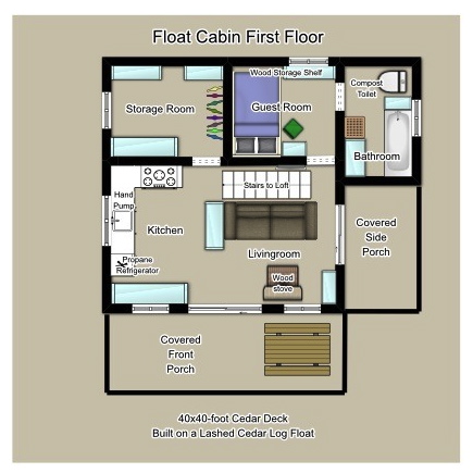 An off-grid floating cabin on Powell Lake, British Columbia. Built on a raft of cedar logs, the 675 sq ft cabin has 2 small bedrooms and a loft. | www.facebook.com/SmallHouseBliss