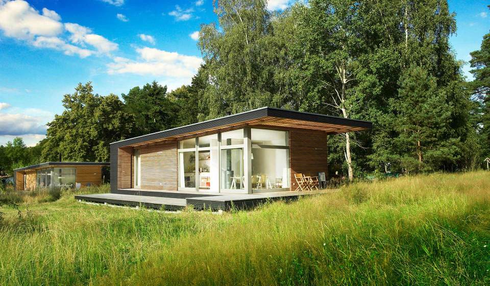 Inspired by Scandinavian summerhouse culture, Sommerhaus PIU is a clean-lined prefab vacation home with two bedrooms in 700 sq ft. | www.facebook.com/SmallHouseBliss