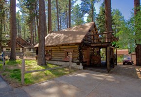 This saddle-notched log cabin was built in 1929 on Lake Tahoe. It has a 475 sq ft footprint plus a loft bedroom. | www.facebook.com/SmallHouseBliss