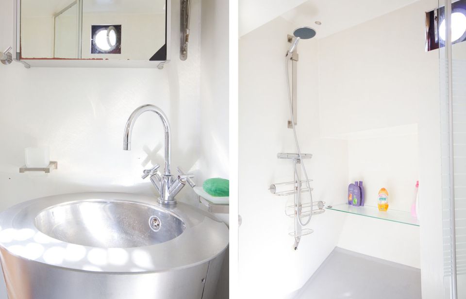 A canal barge built in 1908 was converted into this comfortable two-bedroom houseboat in Amsterdam. | www.facebook.com/SmallHouseBliss