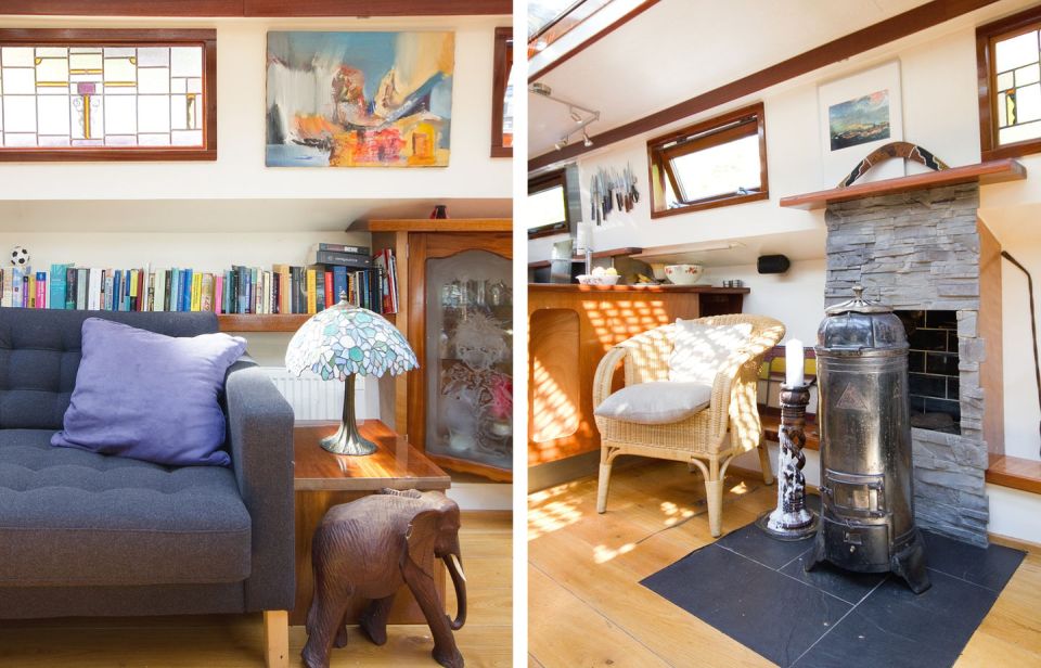 A canal barge built in 1908 was converted into this comfortable two-bedroom houseboat in Amsterdam. | www.facebook.com/SmallHouseBliss