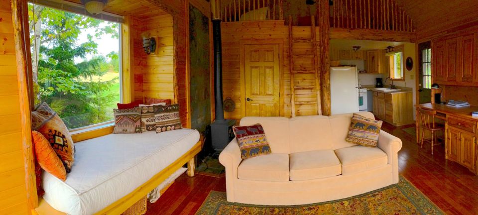 The Pond Cottage, a small cabin tucked into a secluded forest meadow. Inside it has 400 sq ft on the main floor plus a loft bedroom. | www.facebook.com/SmallHouseBliss